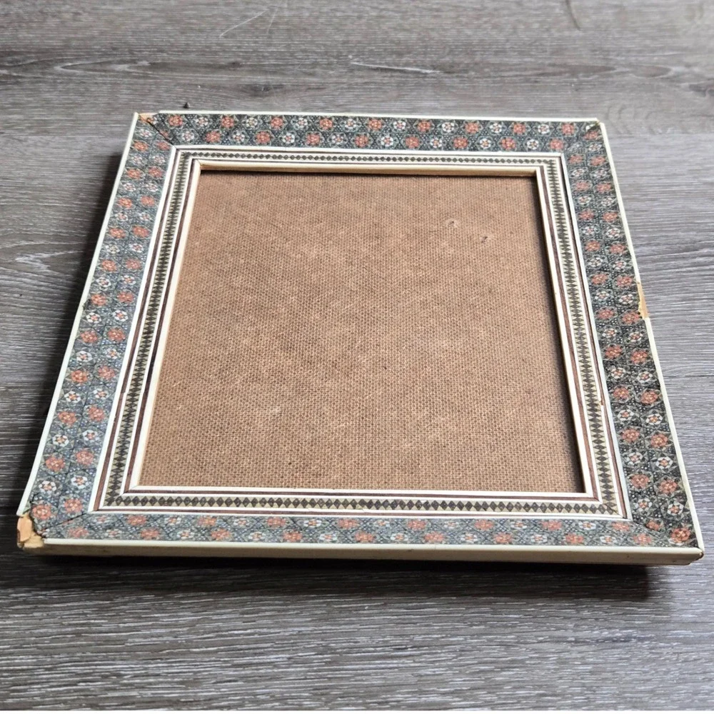 Vintage Middle Eastern Khatam Kari Inlay Marquetry‎ Wood Frame Geometric Mosaic